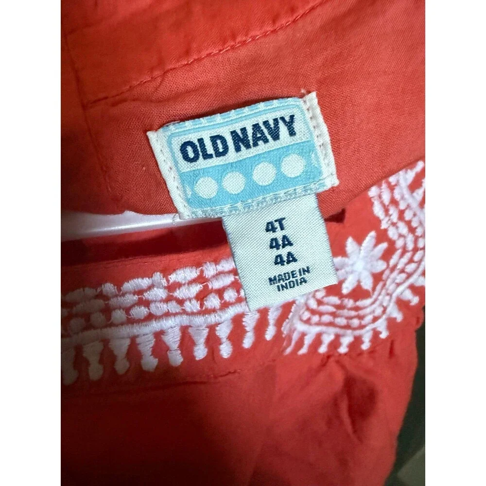 Girls’ Coral Cotton Top with Embroidered Details Toddler 4 years